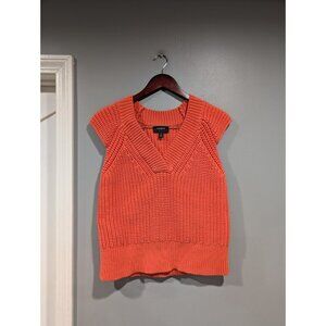 Banana Republic Womens Orange Open-Knit Heavy Cropped Sweater Vest V-Neck Sz S